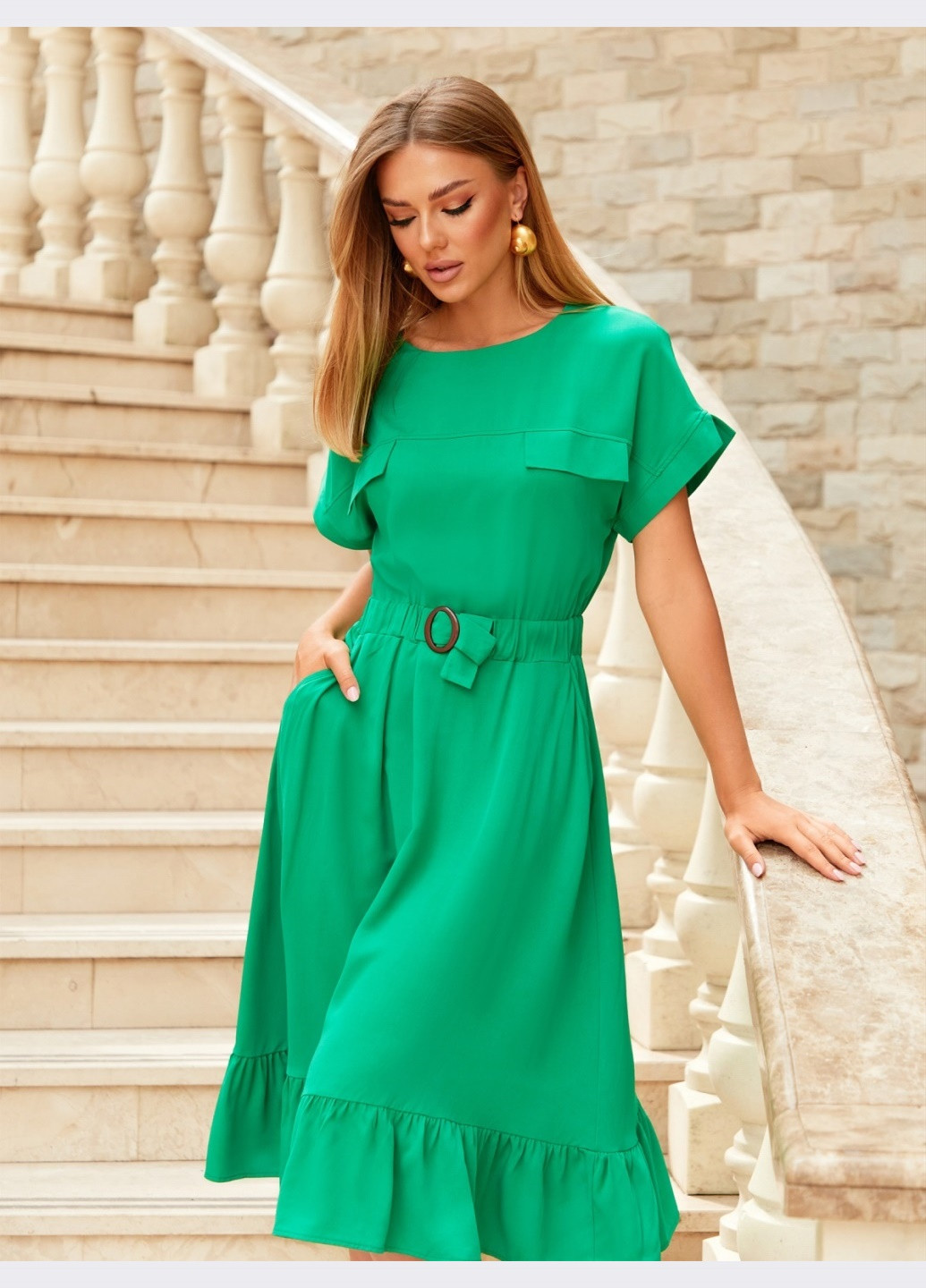 Зелена розкльошена сукня-міді зеленого кольору Dressa