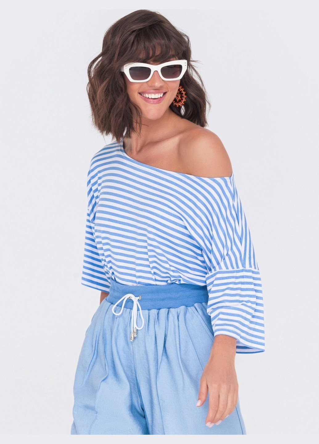 шорты из льна с резинкой по талии голубые Dressa (260041095)