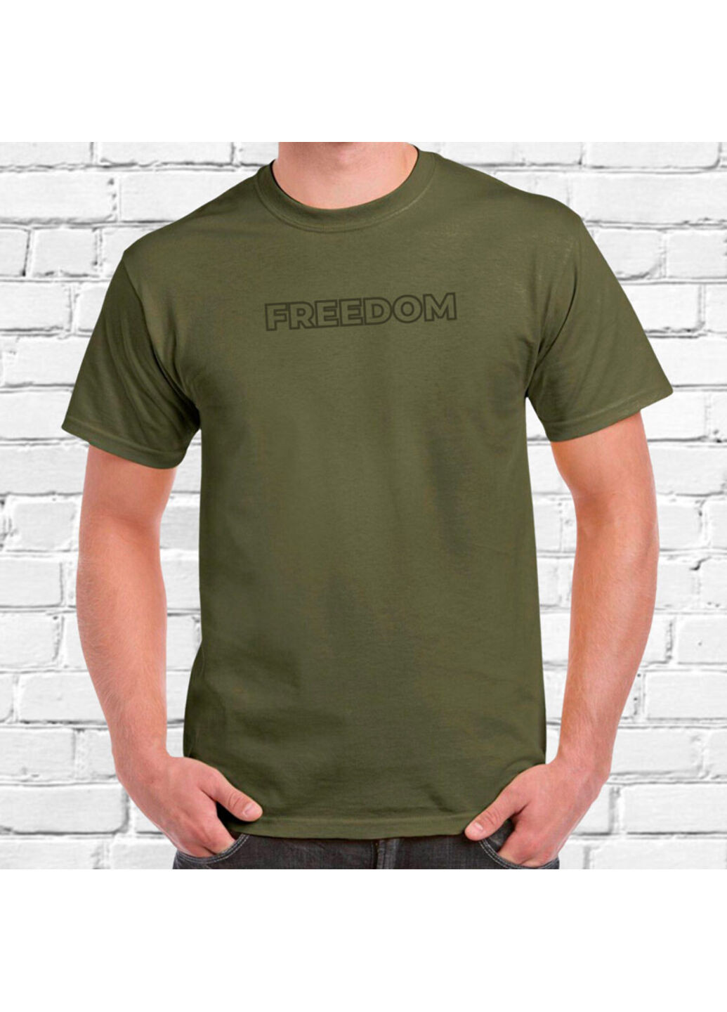 Хаки (оливковая) футболка з вишивкою зеленим freedom мужская хаки l No Brand