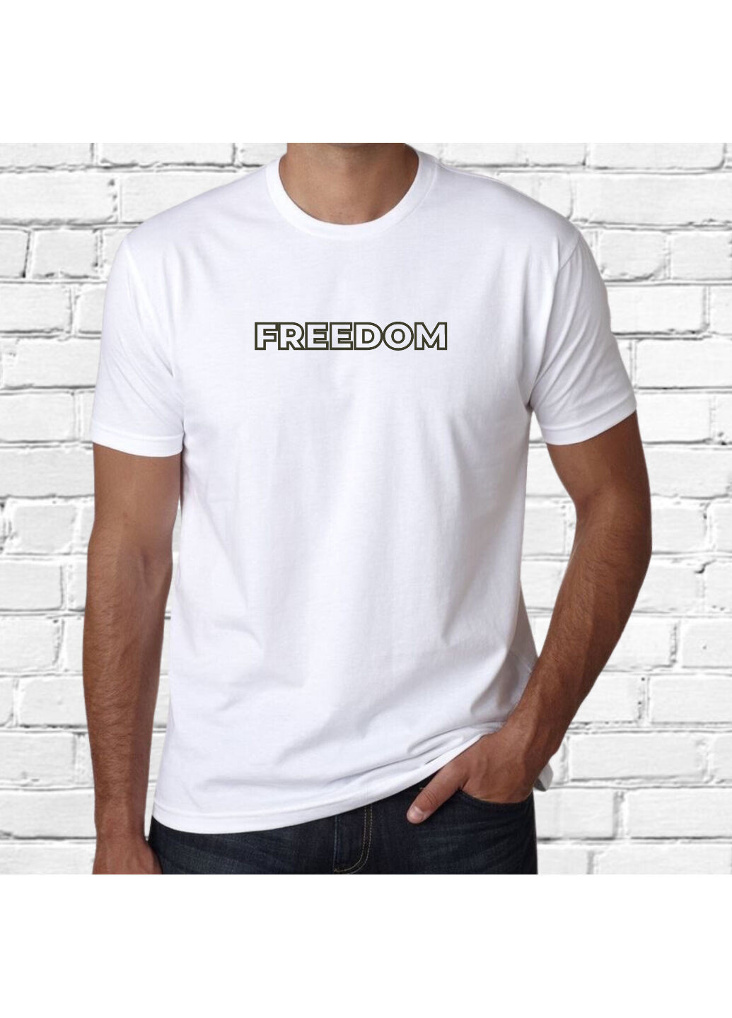 Белая футболка з вишивкою freedom мужская белый m No Brand