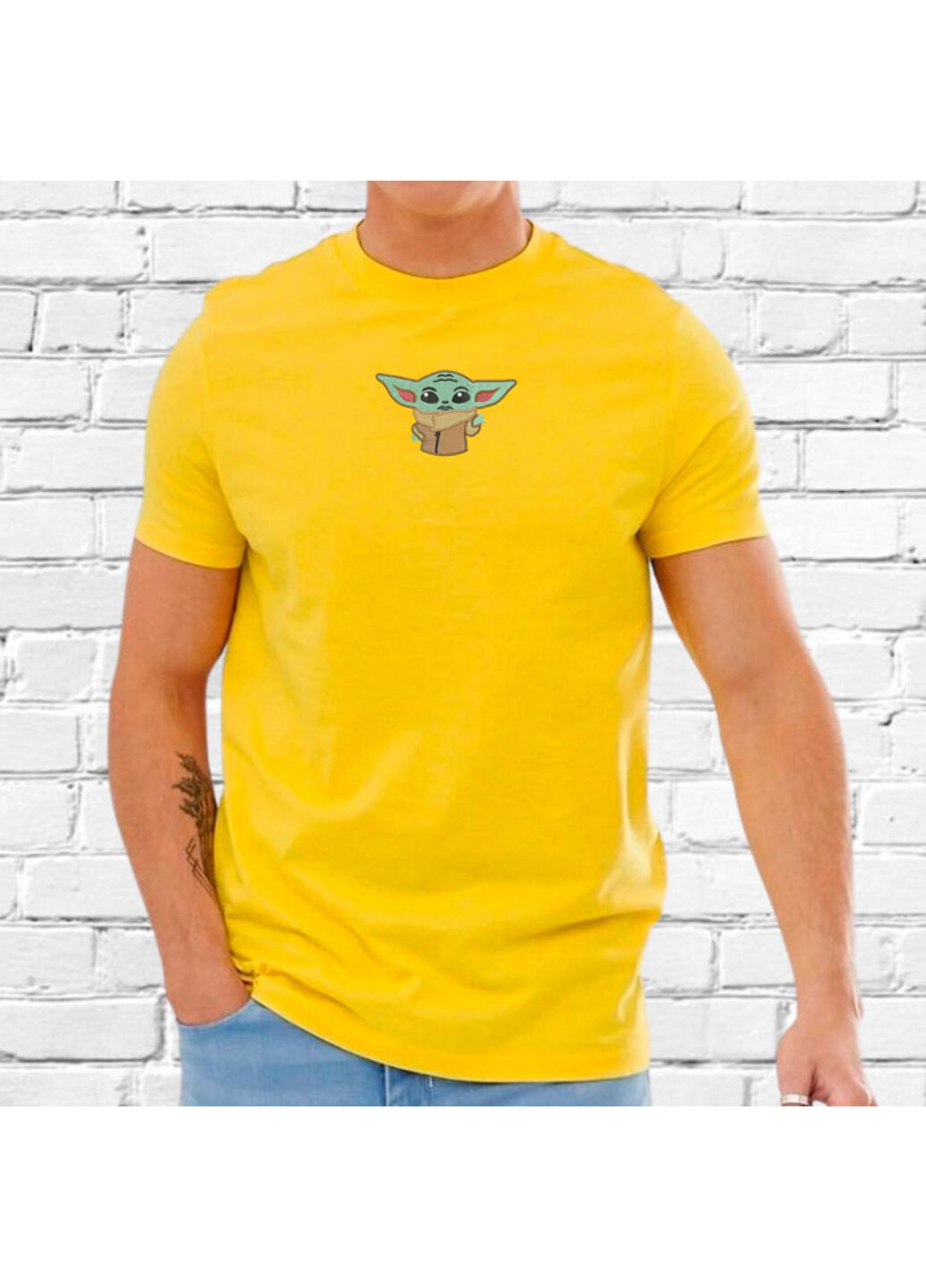 Желтая футболка з вишивкою йода (yoda) 09 мужская желтый m No Brand