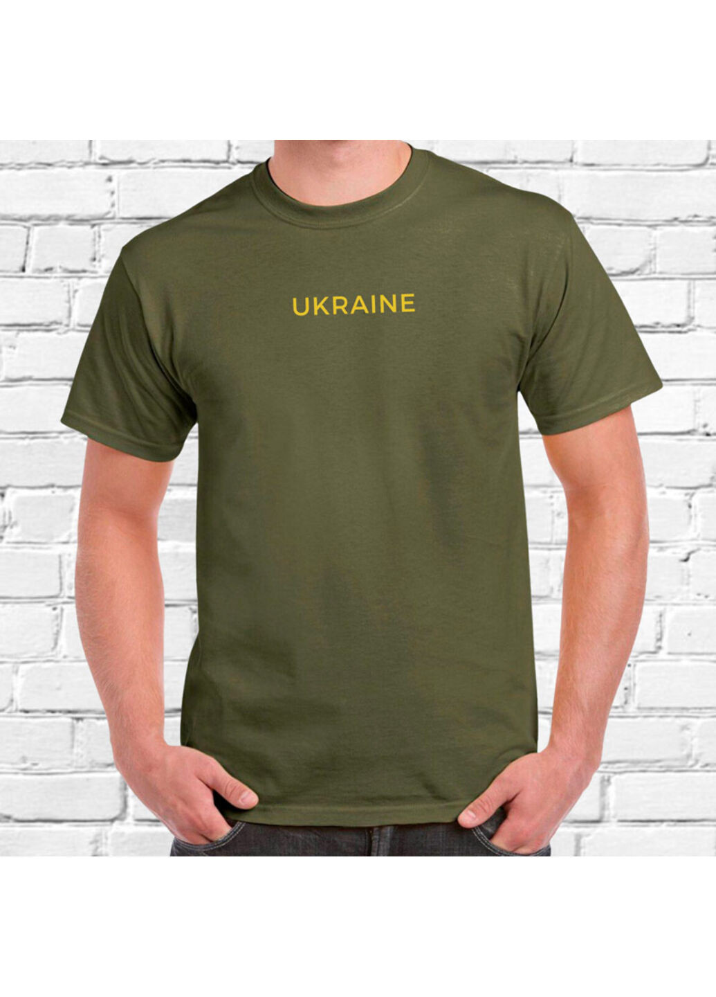 Хаки (оливковая) футболка з злотою вишивкою ukraine мужская хаки m No Brand