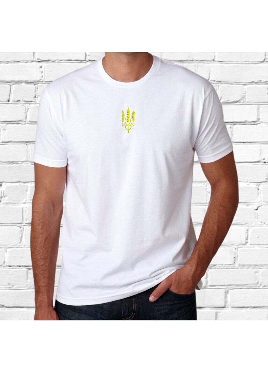 Белая футболка з вишивкою тризуба 01-4 мужская белый m No Brand