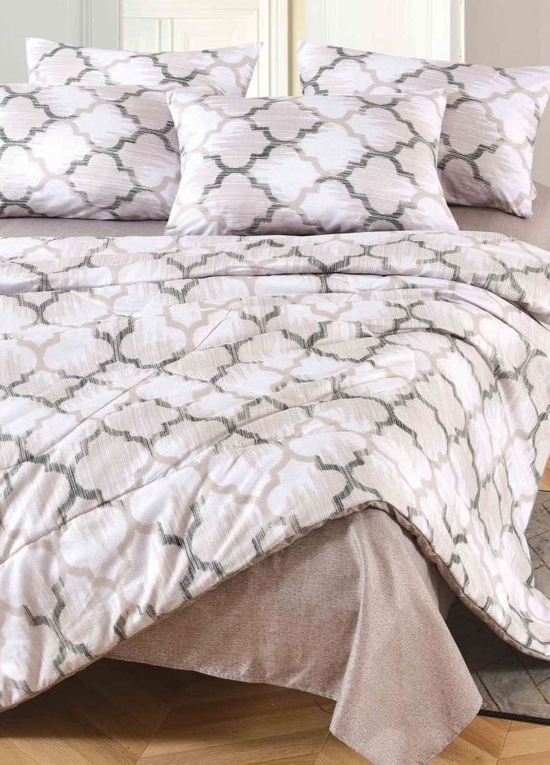 Сатиновый комплект постельного белья с одеялом евро натуральный хлопок 200*230 см коричневый с узорами No Brand (260043159)