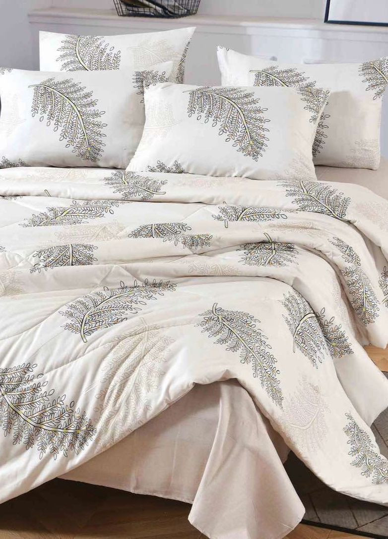 Сатиновый комплект постельного белья с одеялом двуспальный натуральный хлопок 180*220см светло-бежевая No Brand (260043155)