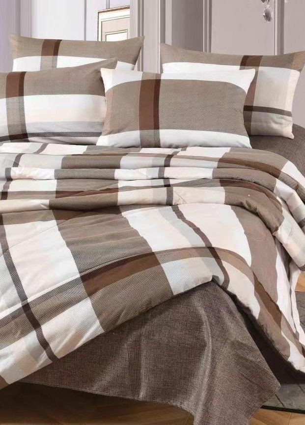 Сатиновый комплект постельного белья с одеялом натуральный хлопок 150*210см коричневый No Brand (260043162)
