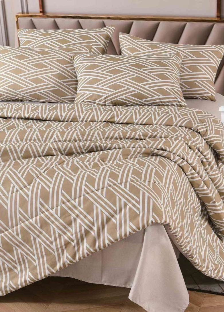 Сатиновый комплект постельного белья с одеялом натуральный хлопок 150*210см коричневый с узорами No Brand (260043171)