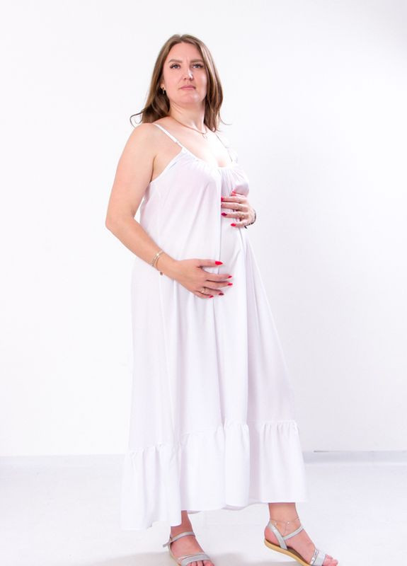 Белое повседневный сарафан жіночій для вагітних білий (12161-v3) с открытыми плечами No Brand однотонное