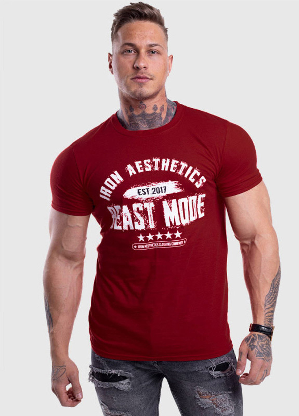 Бордовая винтажная мужская футболка с коротким рукавом BUTZ