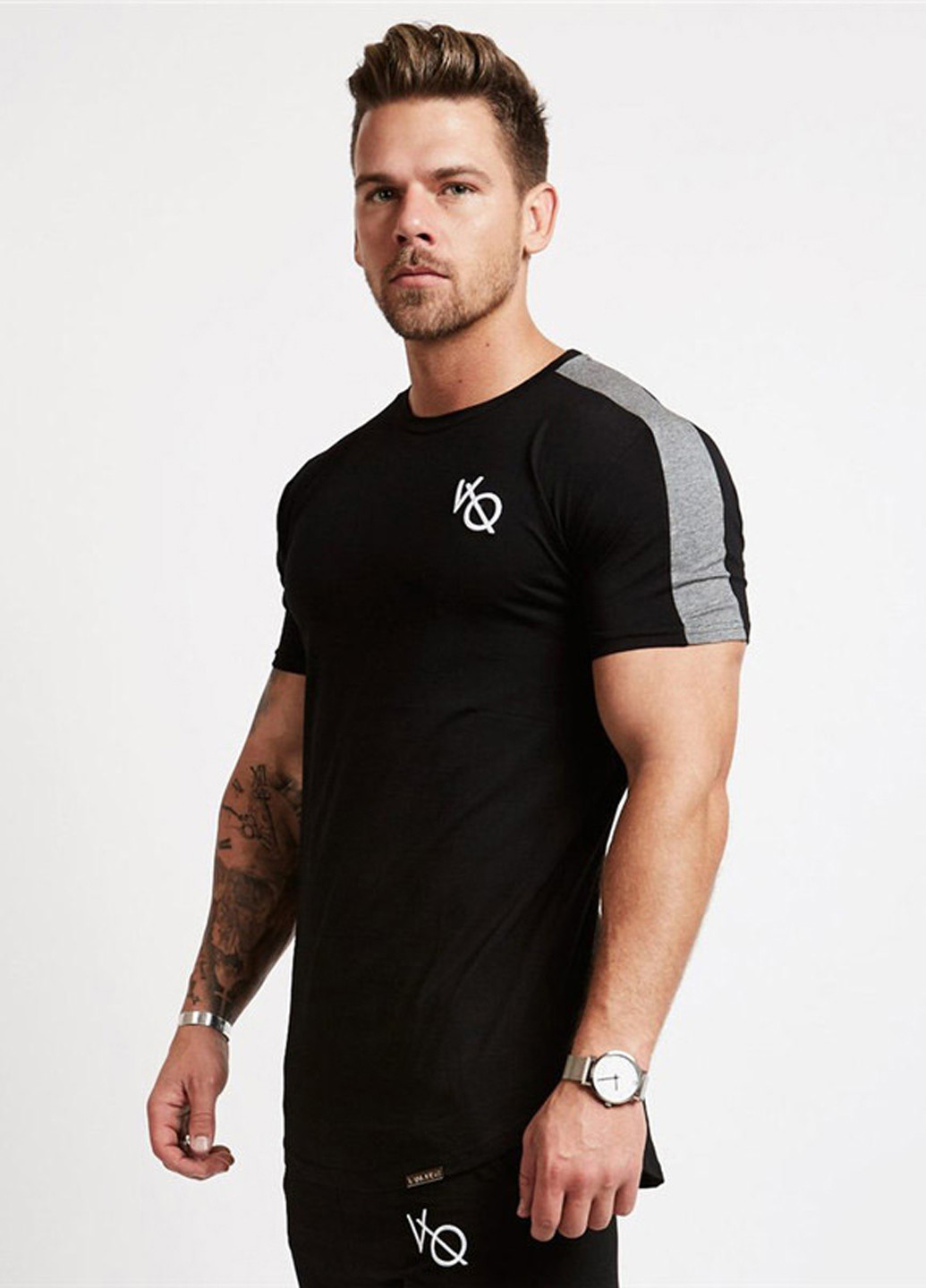 Чорна футболка для бодібілдингу з коротким рукавом VQH