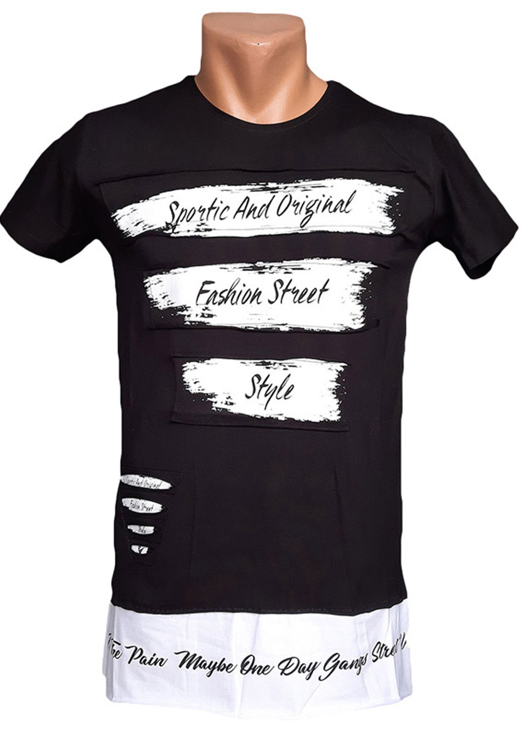 Чорна чорна довга футболка з коротким рукавом Vip Star Collection