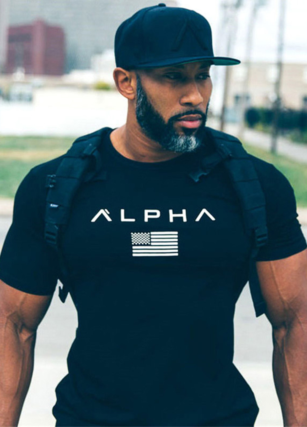 Чорна чорна футболка з малюнком з коротким рукавом Alpha