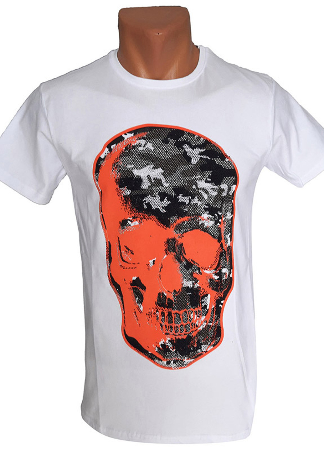 Белая футболка с черепом из страз с коротким рукавом Leonidas