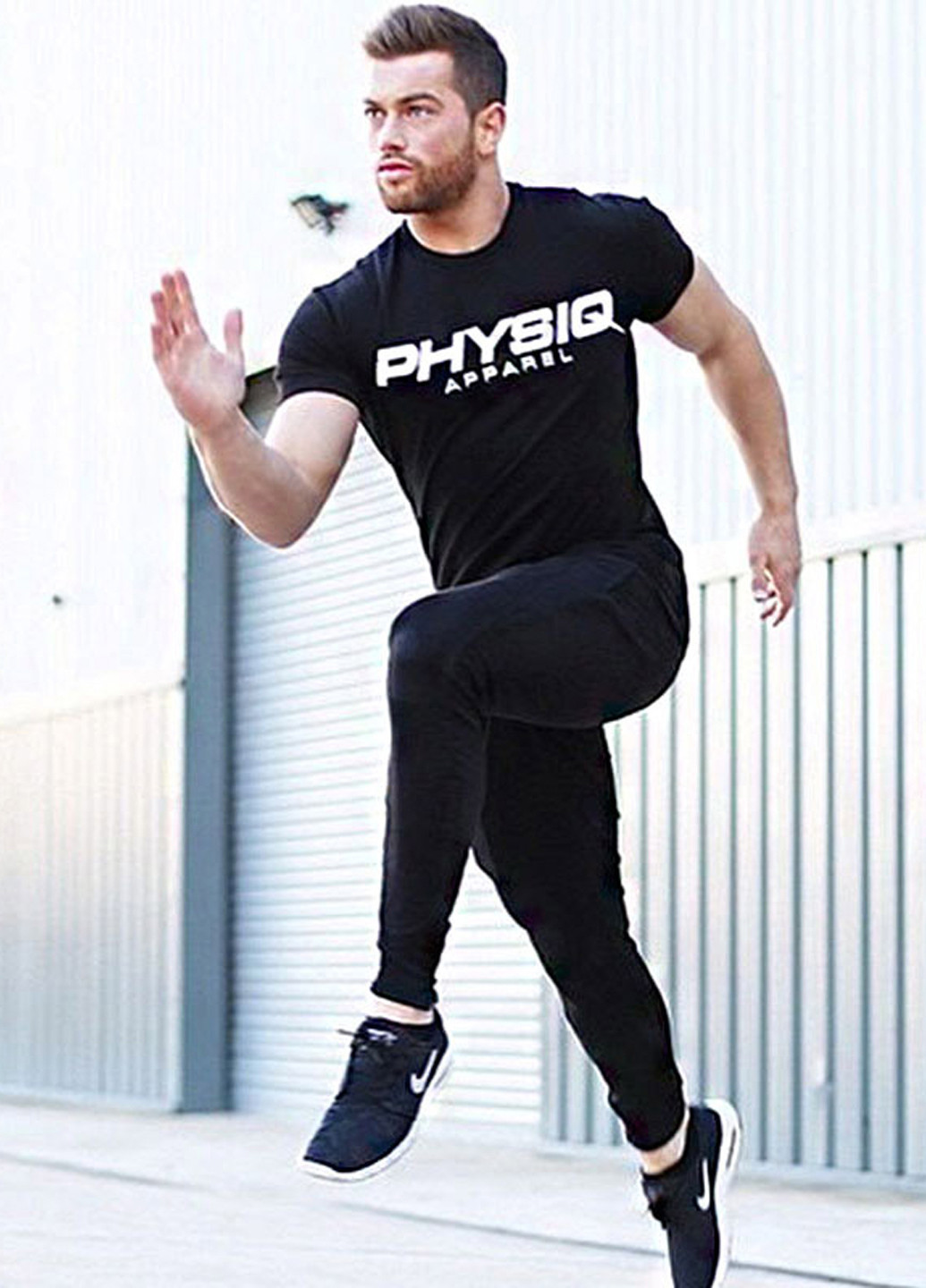 Черная мужская обтягивающая футболка с коротким рукавом Wolf Fitness