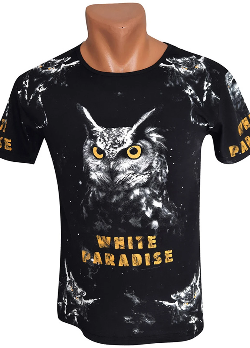 Черная футболка сова с коротким рукавом White Paradise