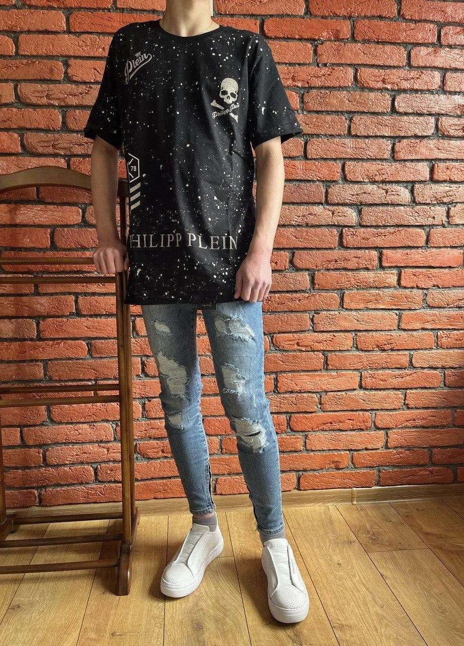 Чорна чоловіча чорна брендова футболка футболка філіп плейн Philipp Plein
