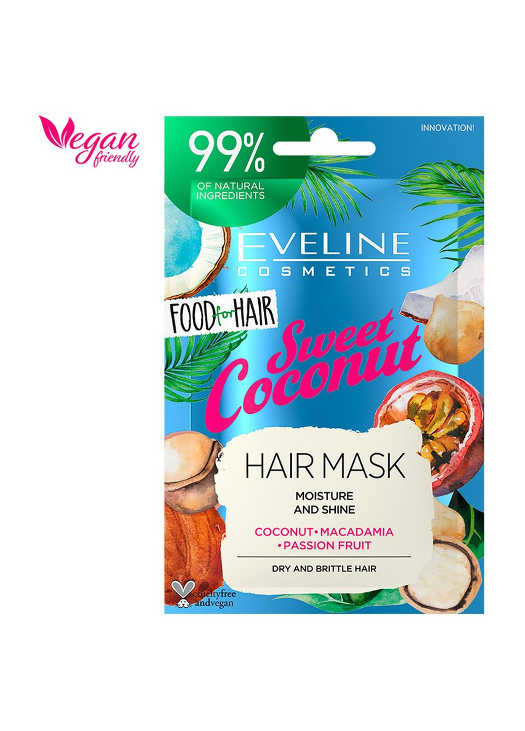 Маска Eveline Food for Hair Sweet Coconut Увлажнение и блеск 20 мл Eveline Cosmetics 5903416002567 (260062613)