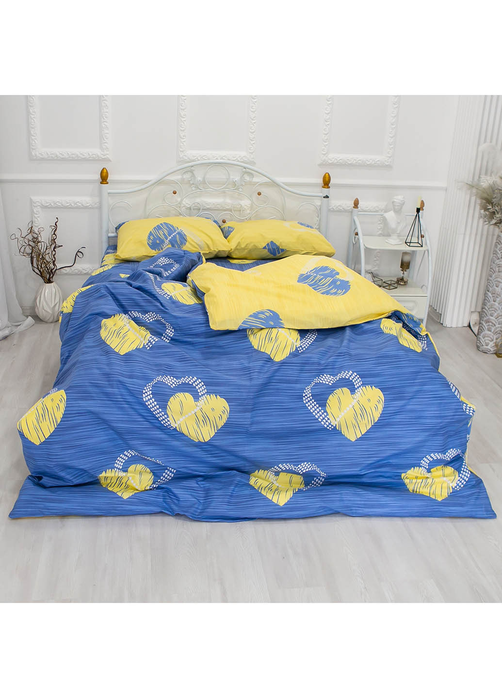 Комплект постельного белья Сердечки (синежелтые) (полуторный) Homedec - (260072746)