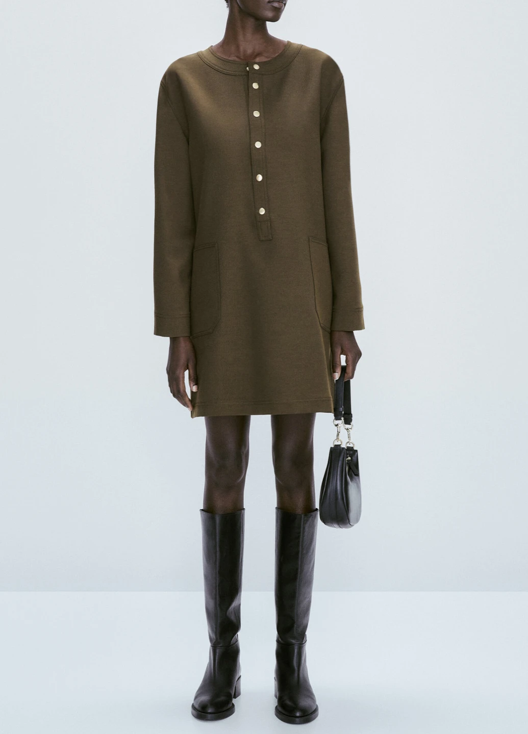 Оливкова (хакі) ділова сукня Massimo Dutti однотонна