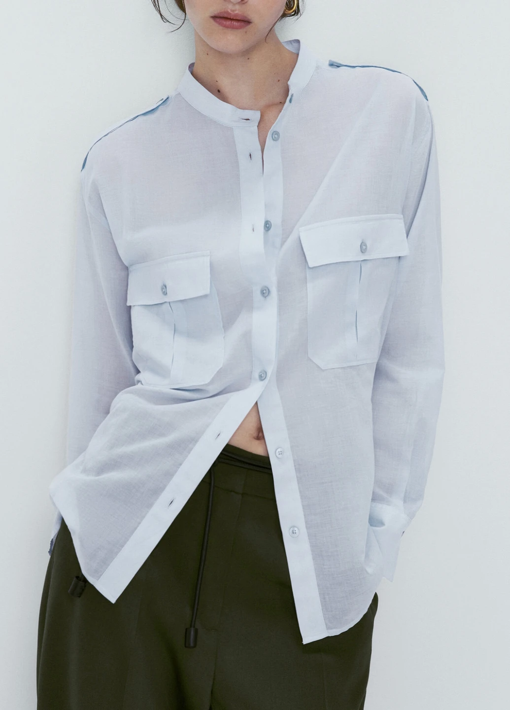Голубой классическая рубашка однотонная Massimo Dutti