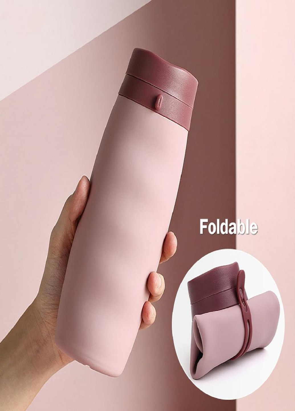 Универсальная силиконовая складная туристическая спортивная бутылка для воды 600 мл Розовая VTech (260133886)