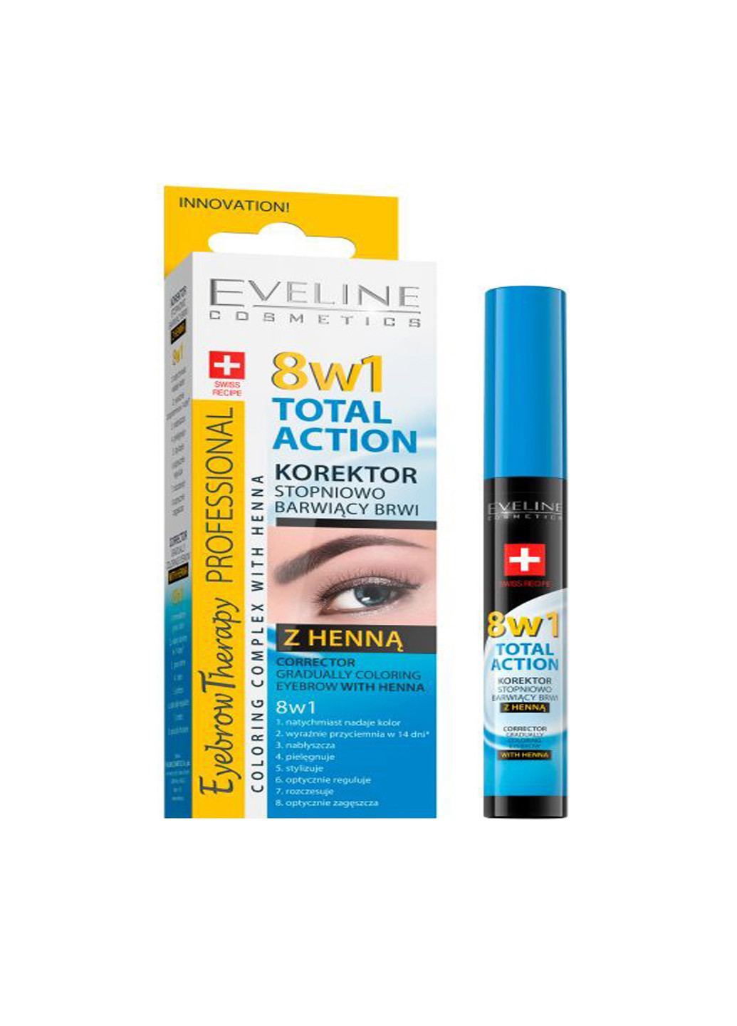 Коректор для брів 8в1 eveline total action з фарбуючим ефектом та хною 10 мл Eveline Cosmetics 5901761991727 (260118854)