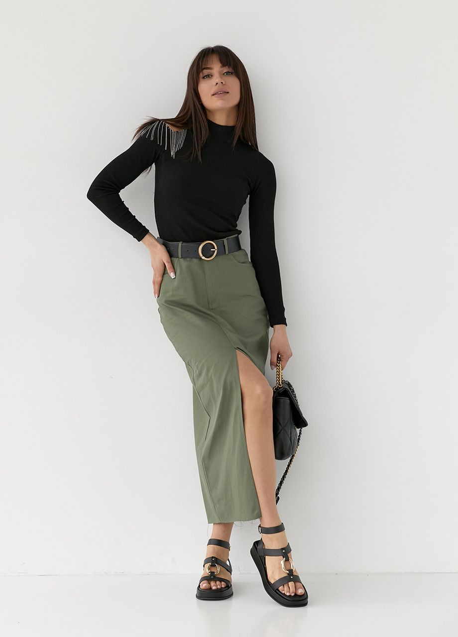 Коттонова спідниця міді з розрізом Lurex (260196855)