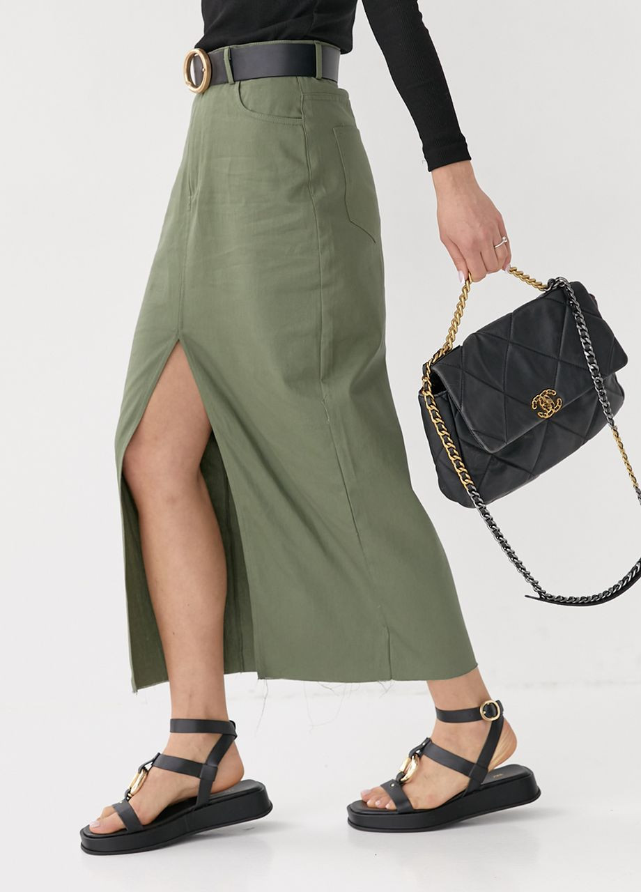 Коттонова спідниця міді з розрізом Lurex (260196855)