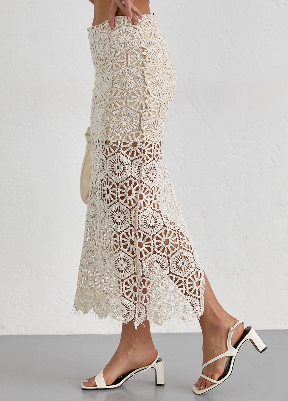 Темно-бежевая ажурная юбка миди с разрезом Lurex