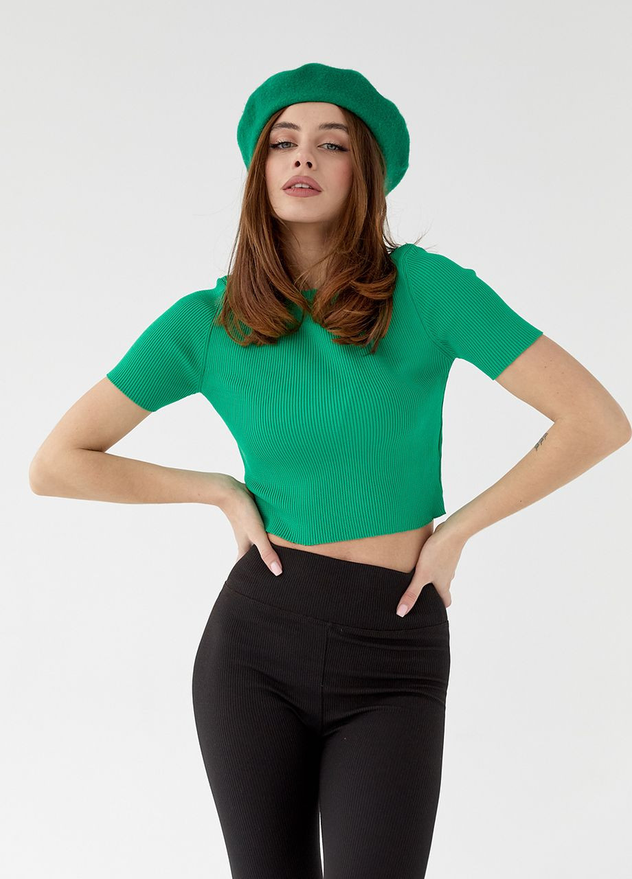 Зеленая летняя короткая футболка в рубчик Lurex