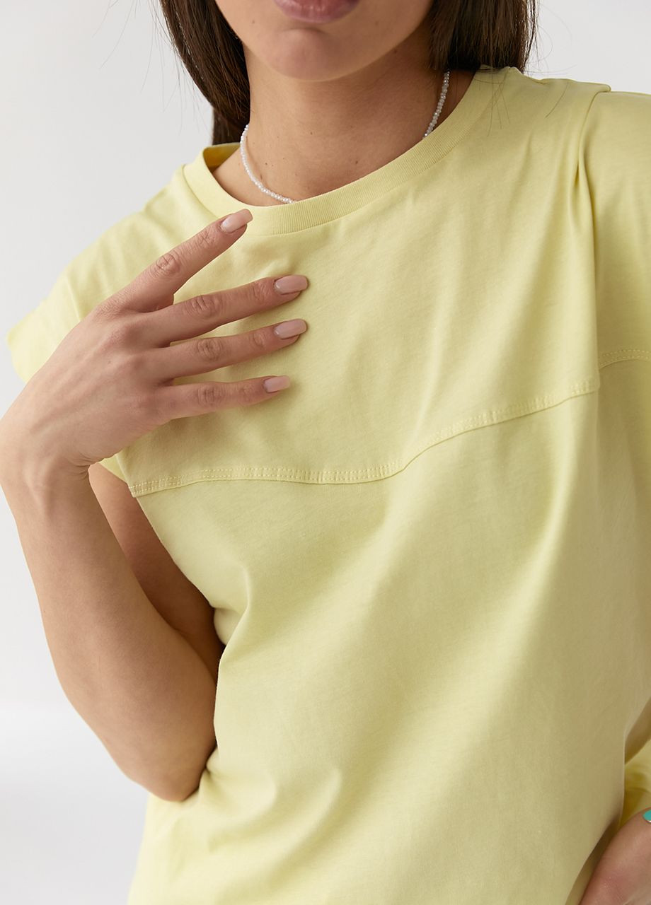 Жовта літня однотонна футболка з подовженим плечовим швом Lurex