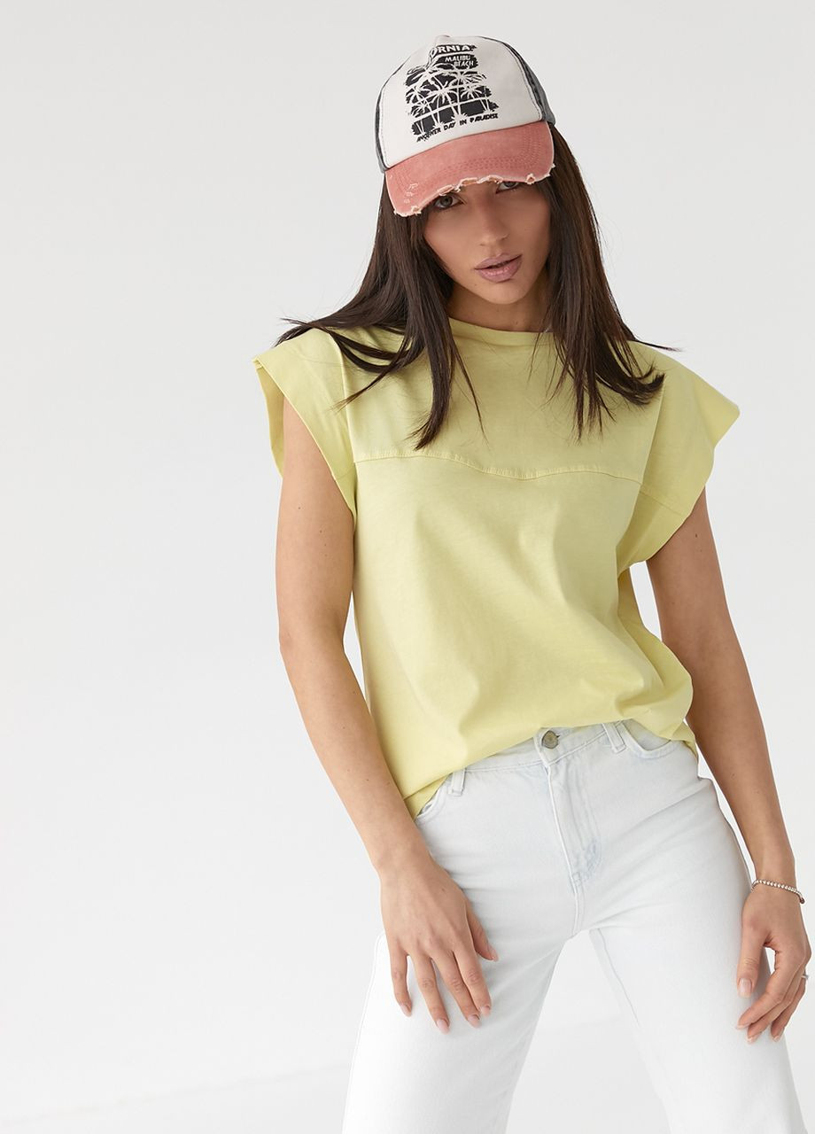 Жовта літня однотонна футболка з подовженим плечовим швом Lurex