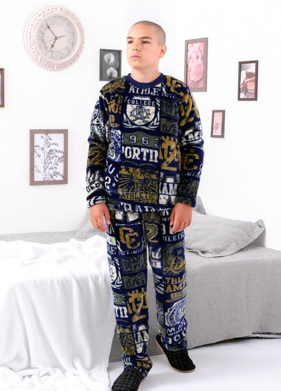Синяя зимняя пижама для мальчика (подростковая) (6079-035-1-1-v5) свитшот + брюки Носи своє