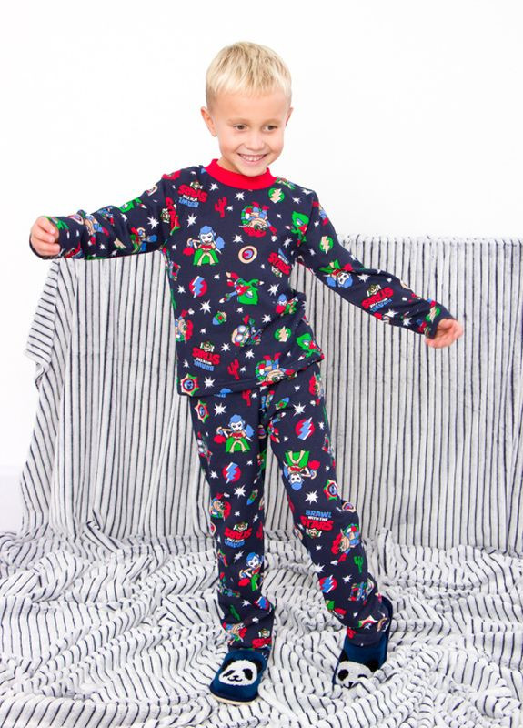 Синяя зимняя пижама для мальчика (тепла) (6076-024-4-v37) свитшот + брюки Носи своє