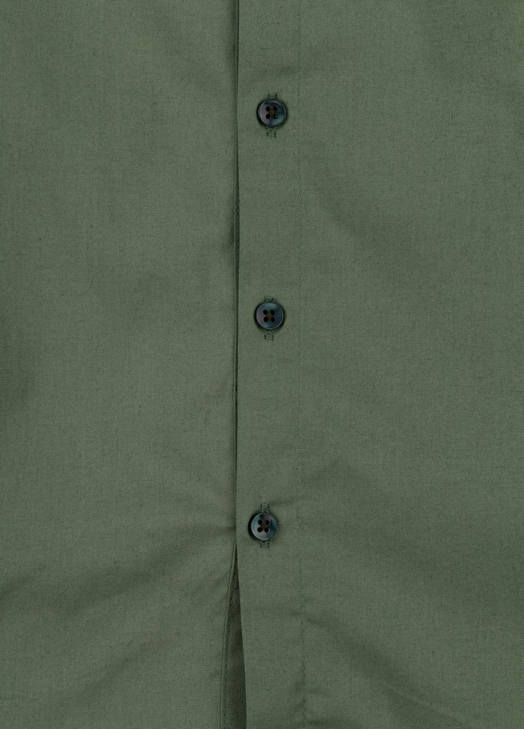 Оливковковая (хаки) повседневный рубашка однотонная No Brand
