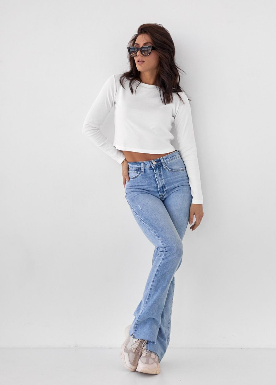 Молочный демисезонный трикотажный джемпер в мелкий рубчик молочный Crep