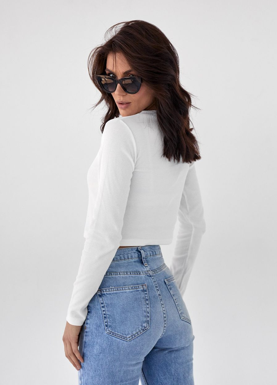 Молочный демисезонный трикотажный джемпер в мелкий рубчик молочный Crep