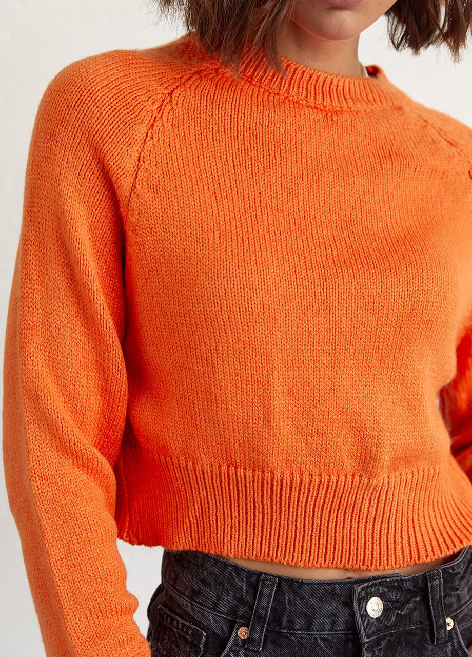Оранжевый демисезонный женский вязаный джемпер с рукавами-регланами Lurex