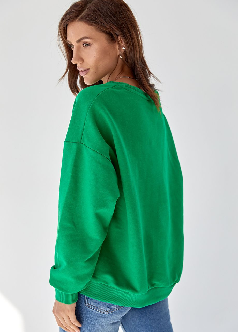 Зелений демісезонний жіночий трикотажний світшот з яскравим принтом зелений колір s Lurex