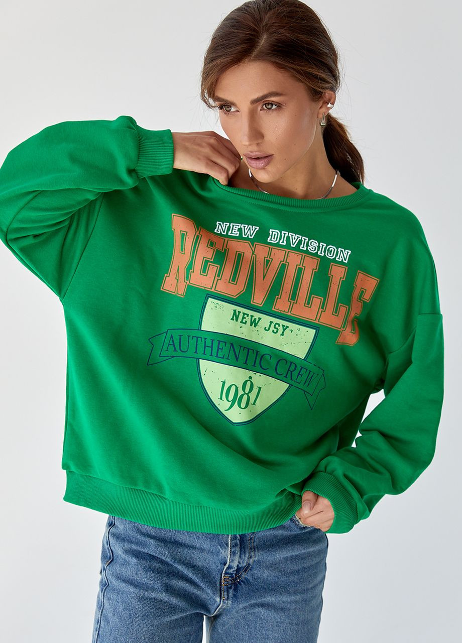 Зеленый демисезонный женский трикотажный свитшот с ярким принтом зеленый Lurex