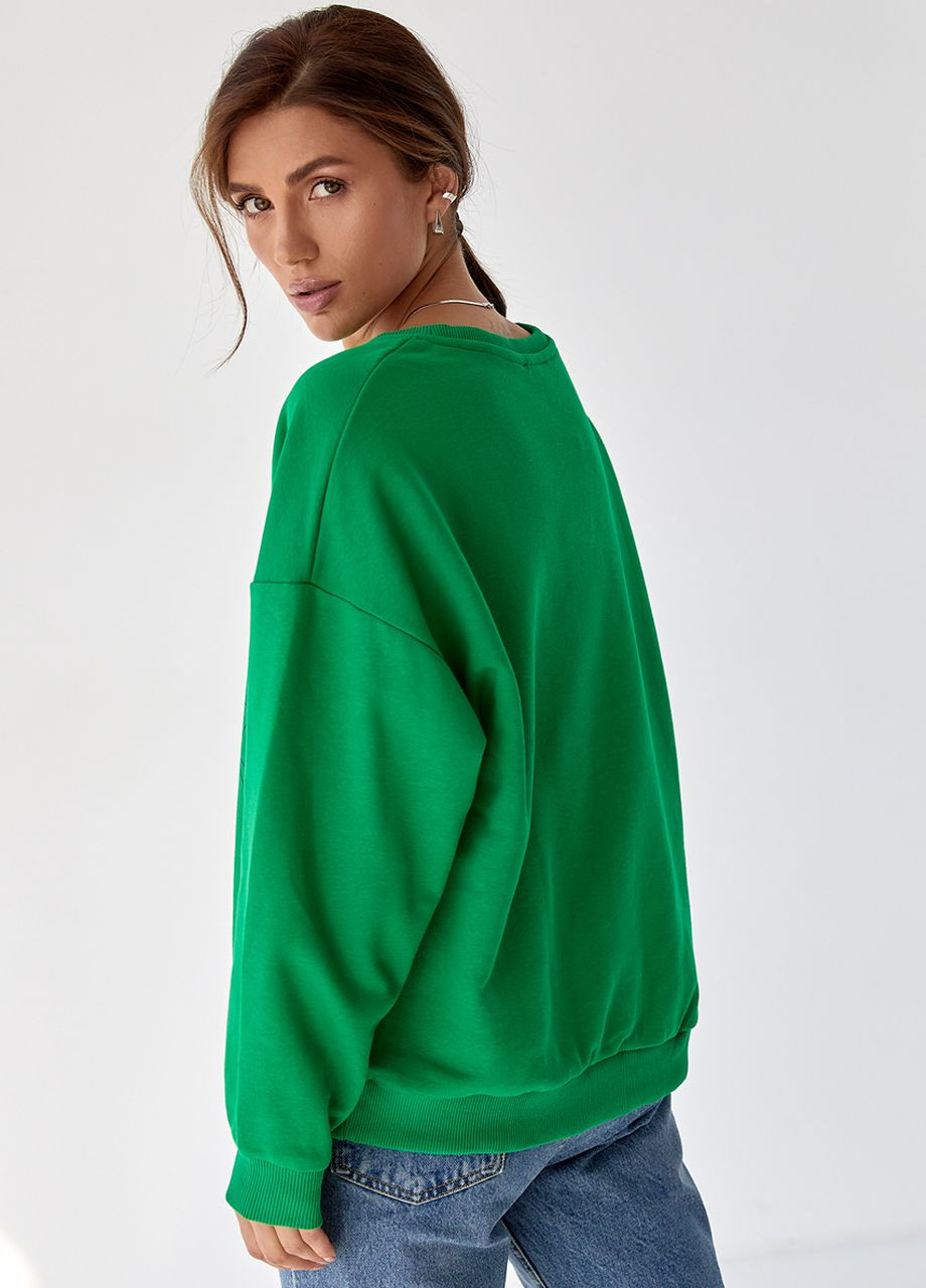 Зеленый демисезонный женский трикотажный свитшот с ярким принтом зеленый Lurex