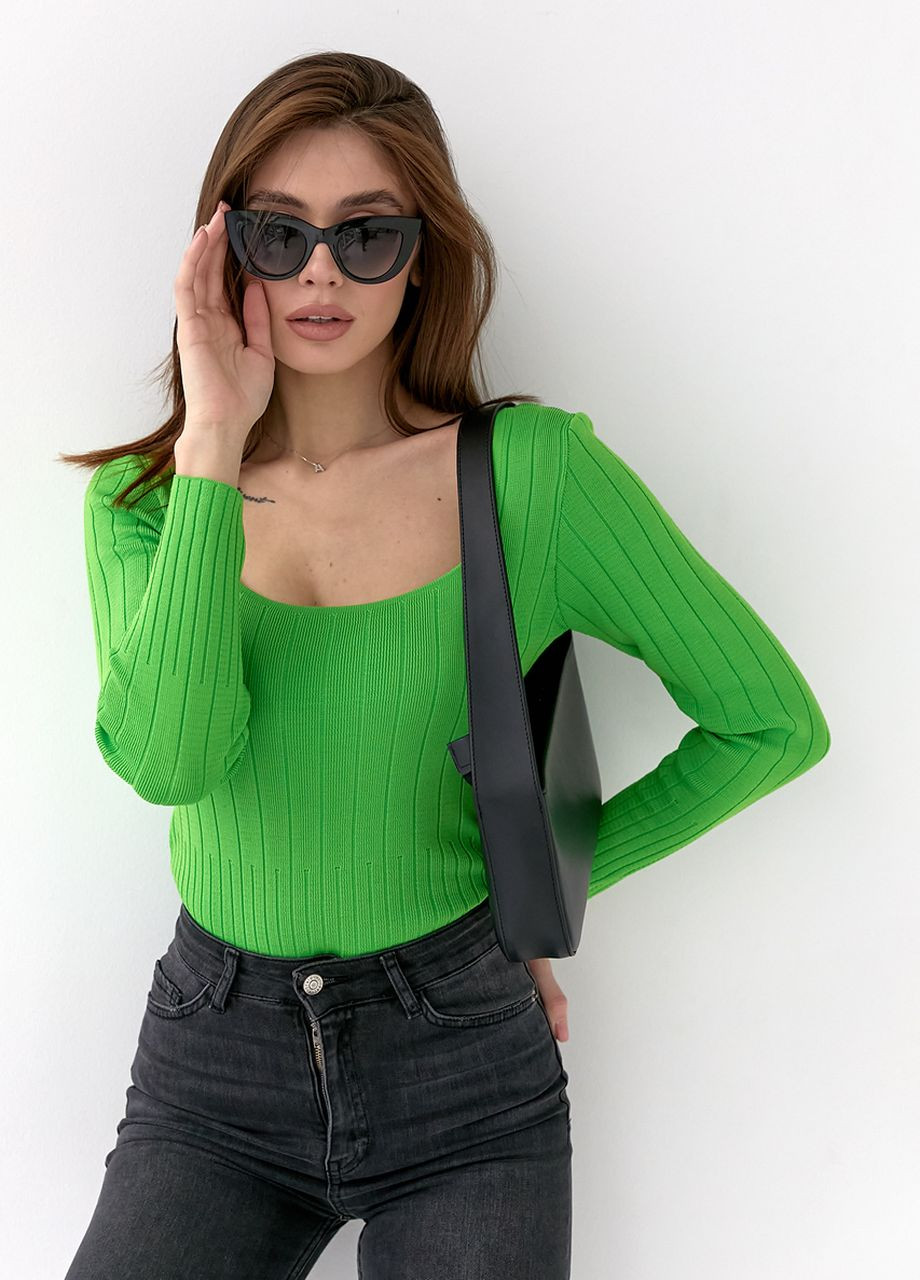 Зеленый демисезонный укороченная кофта в рубчик с квадратным вырезом Lurex