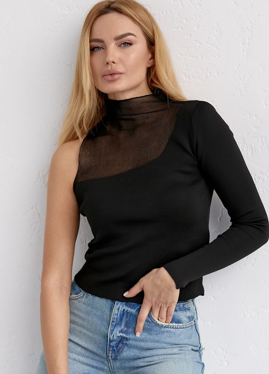 Черный демисезонный джемпер з рукавом на одно плечо Lurex