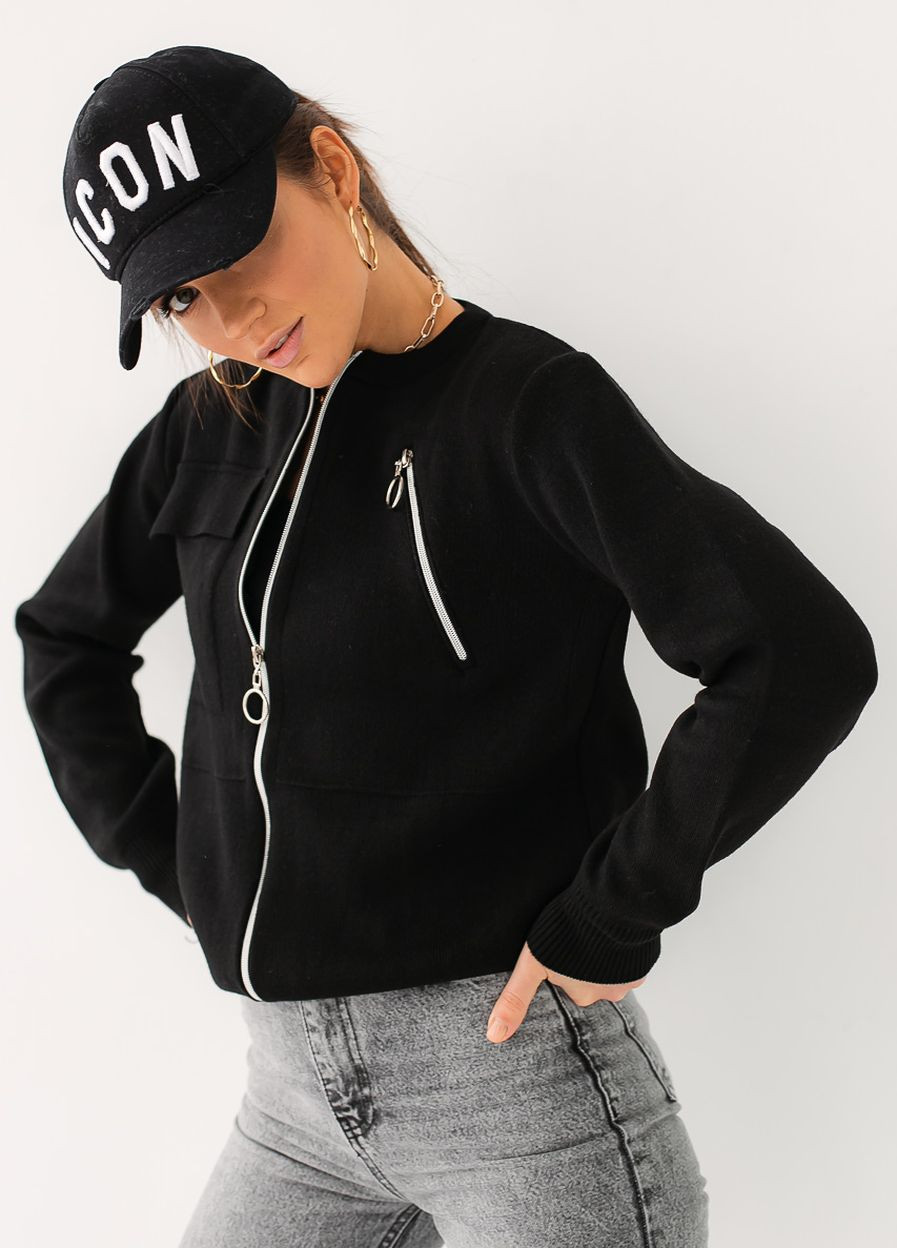 Черный кофта из трикотажа на металлической молнии с кольцом черный Sobe