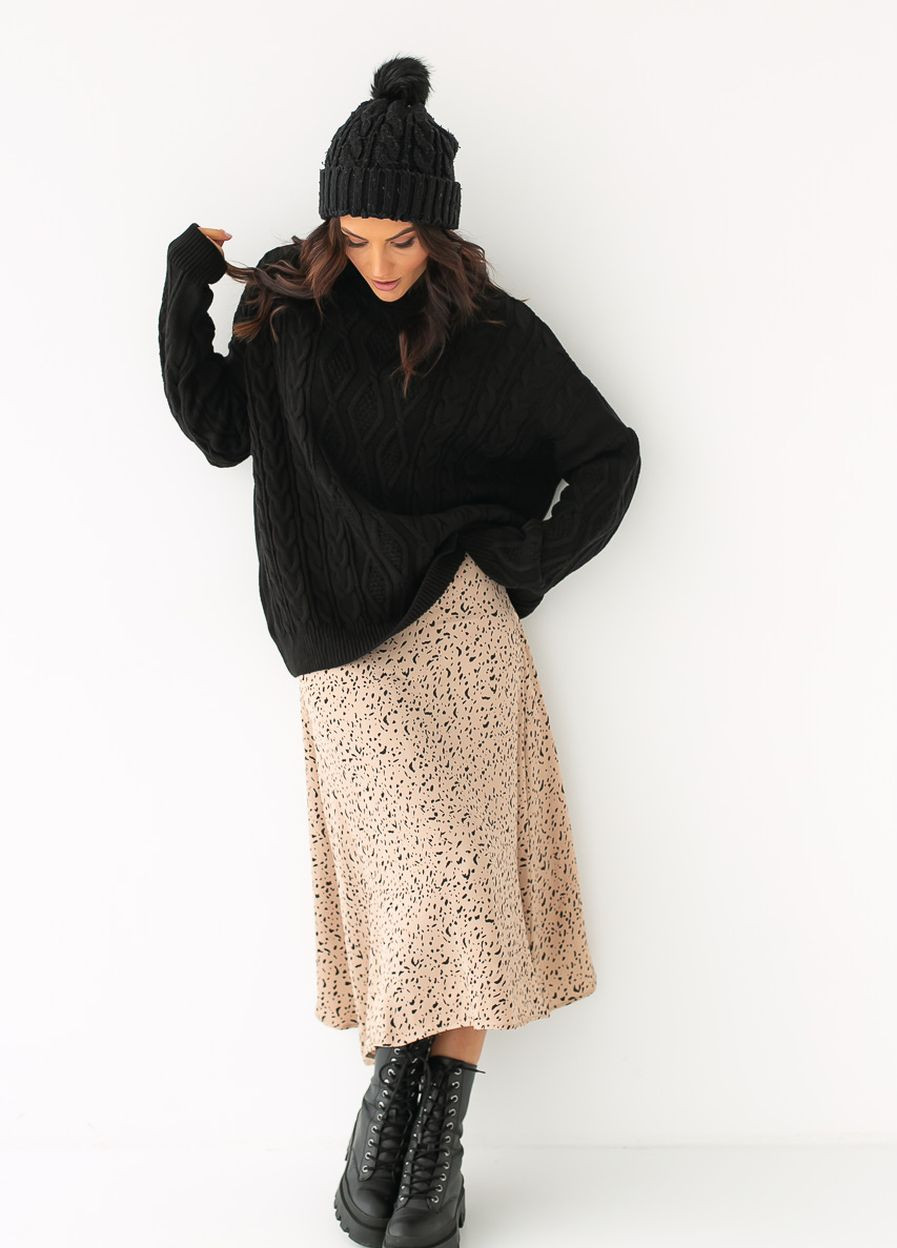 Чорний зимовий в'язана кофта вільного фасону з орнаментом. чорний колір Fame