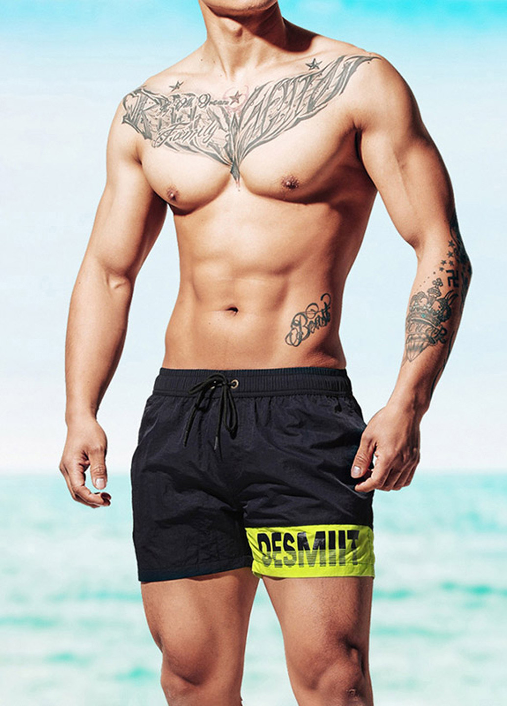 Чорні чоловічі пляжні шорти із сіткою підкладкою Desmit (260167106)