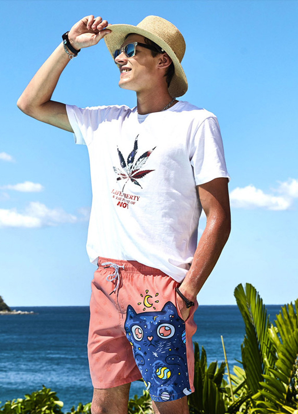 Розовые мужские пляжные шорты с сеткой подкладкой Gailang (260167161)