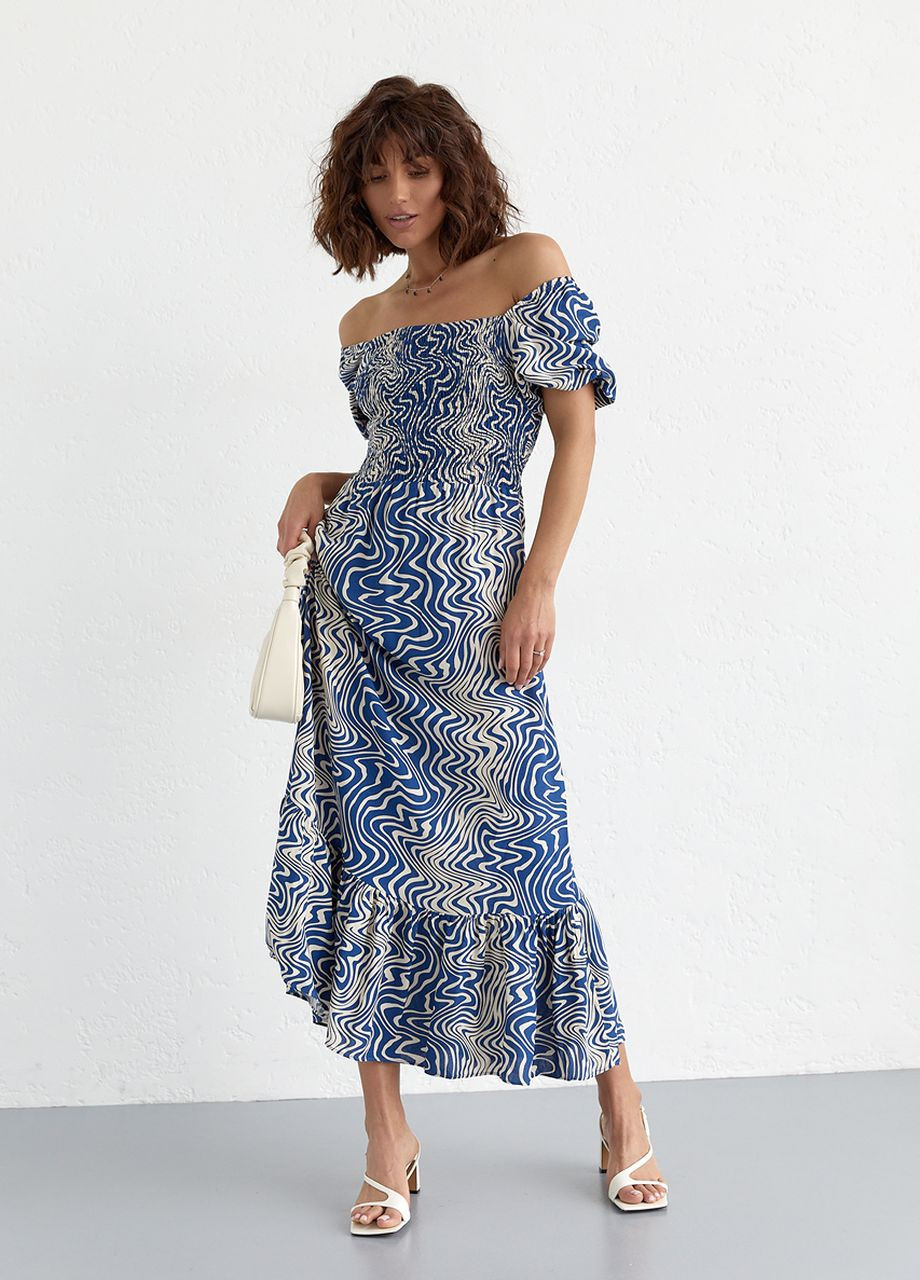 Синее летнее платье макси с эластичным верхом Lurex