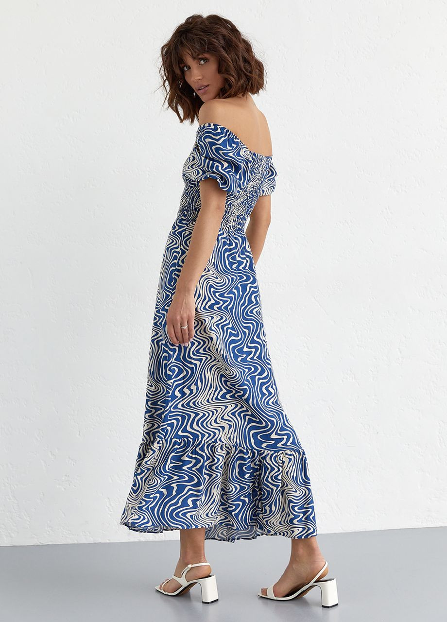 Синее летнее платье макси с эластичным верхом Lurex