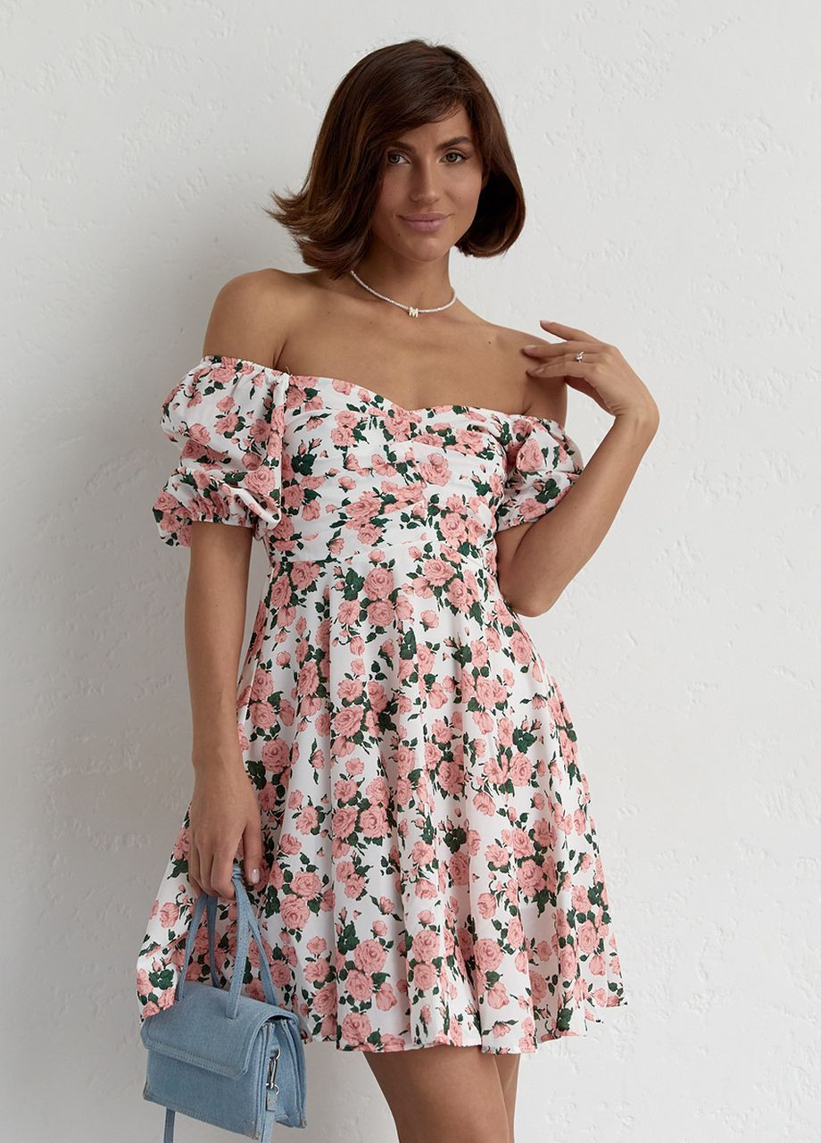 Розовое летнее платье мини с драпировкой спереди Lurex